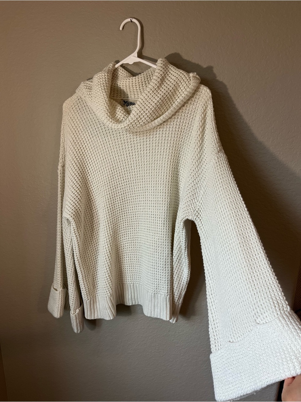 Show Me Your Mumu Hicks Sweater M Cream Waffle Knit Bell Sleeve Fall Winter